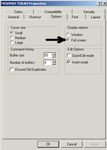 Check Full Screen in Display Options of Options Tab